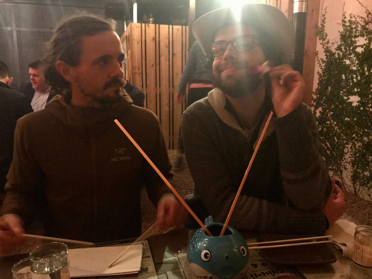 Artist M. Walker and French Co. Grocer owner Sam Stavinoha