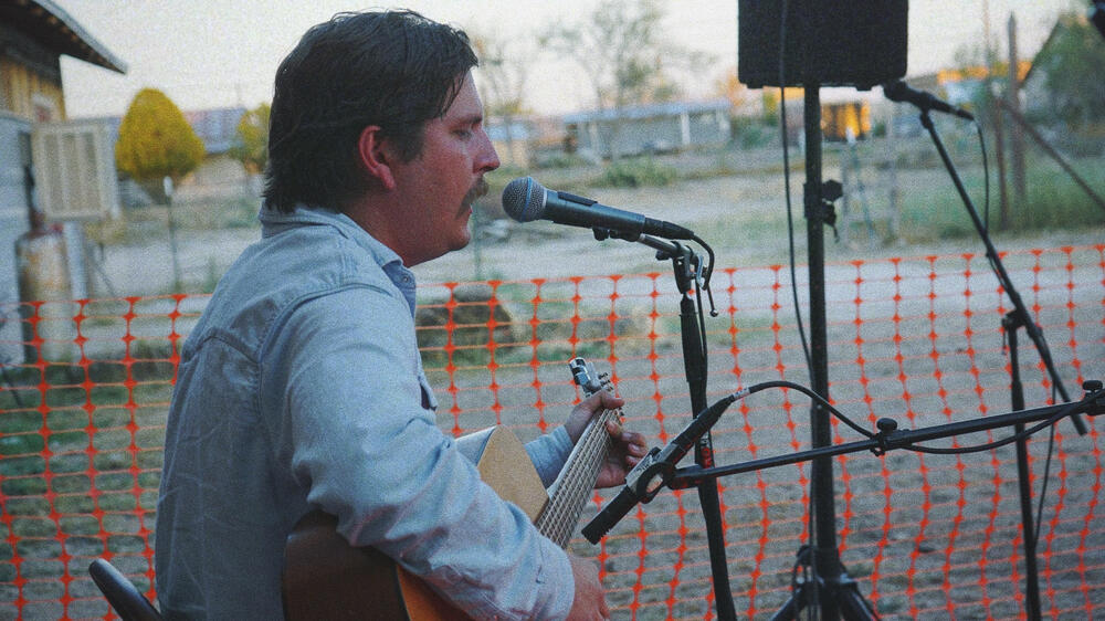 Nick Loveland performing at The 5th Annual John Prine Night in Marathon, TX