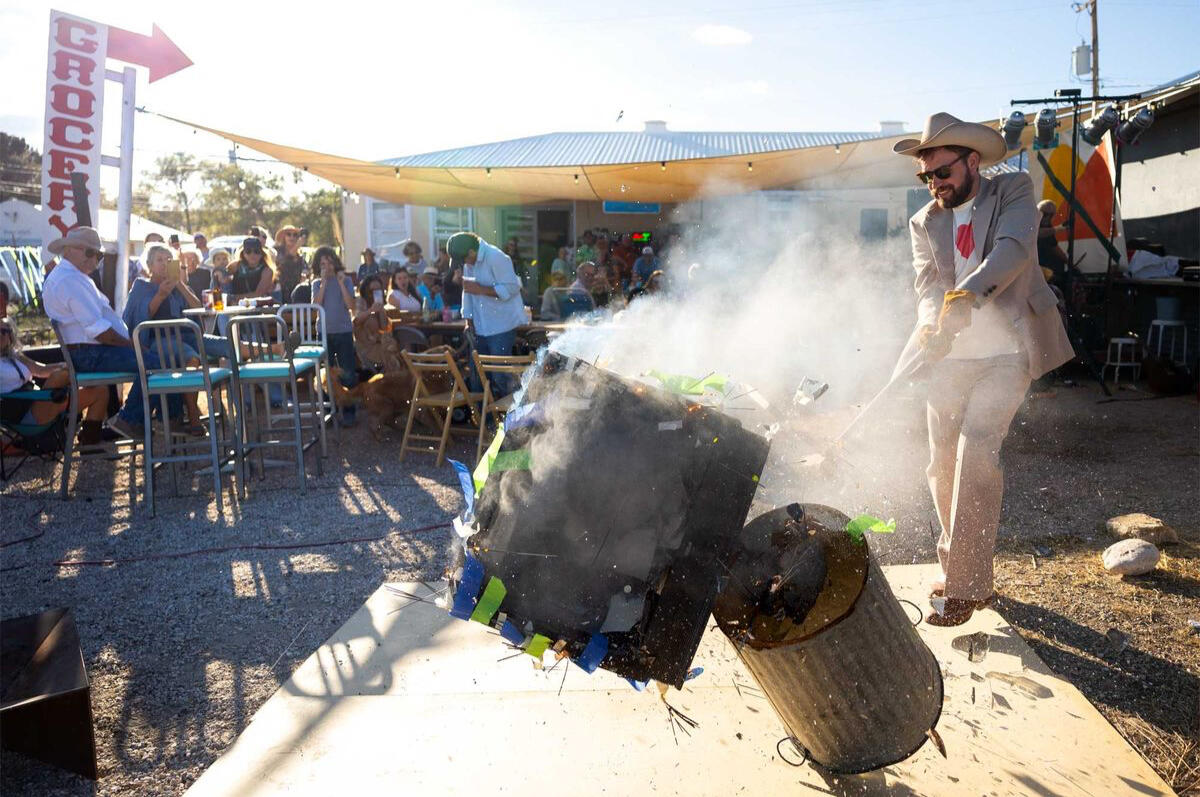 M. Walker blowing up a TV at John Prine night Marathon, TX